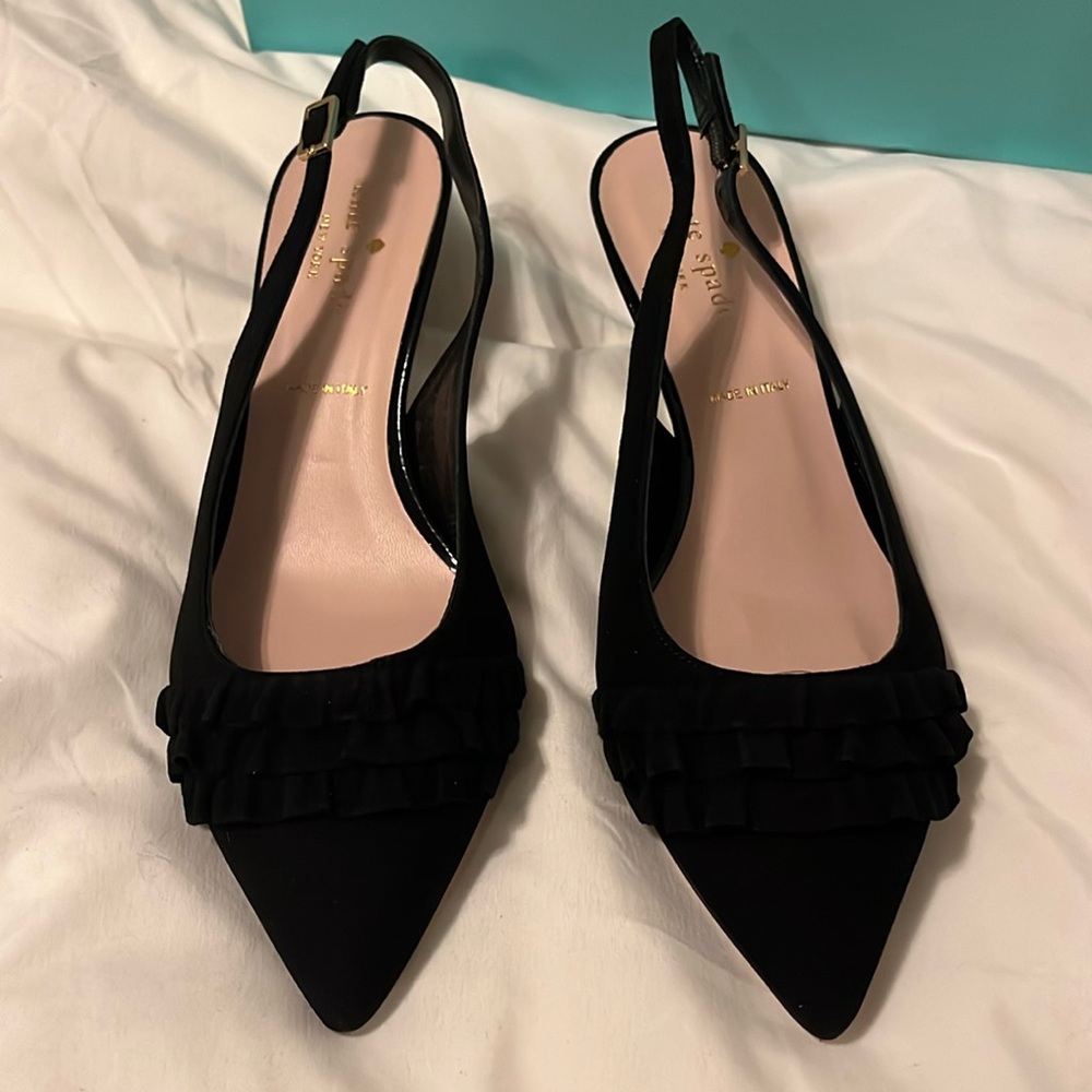 Kate Spade Olien Ruffle Suede Kitten Heels
